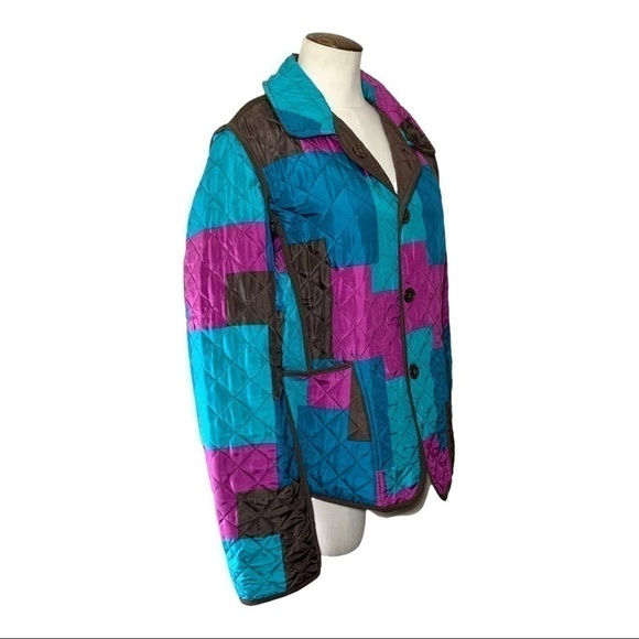 VTG Quilted Jacket 100% Silk Women Sz M Reversible Brown Multicolor Light Coat - Picture 6 of 11